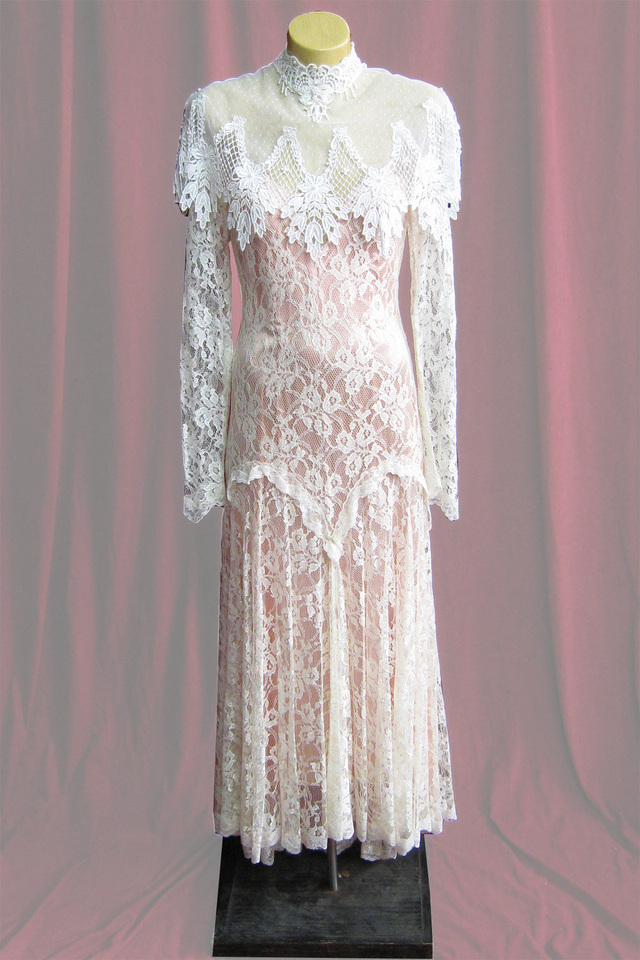 Wedding Dress 1920s Pink With Lace Overlay SZ8