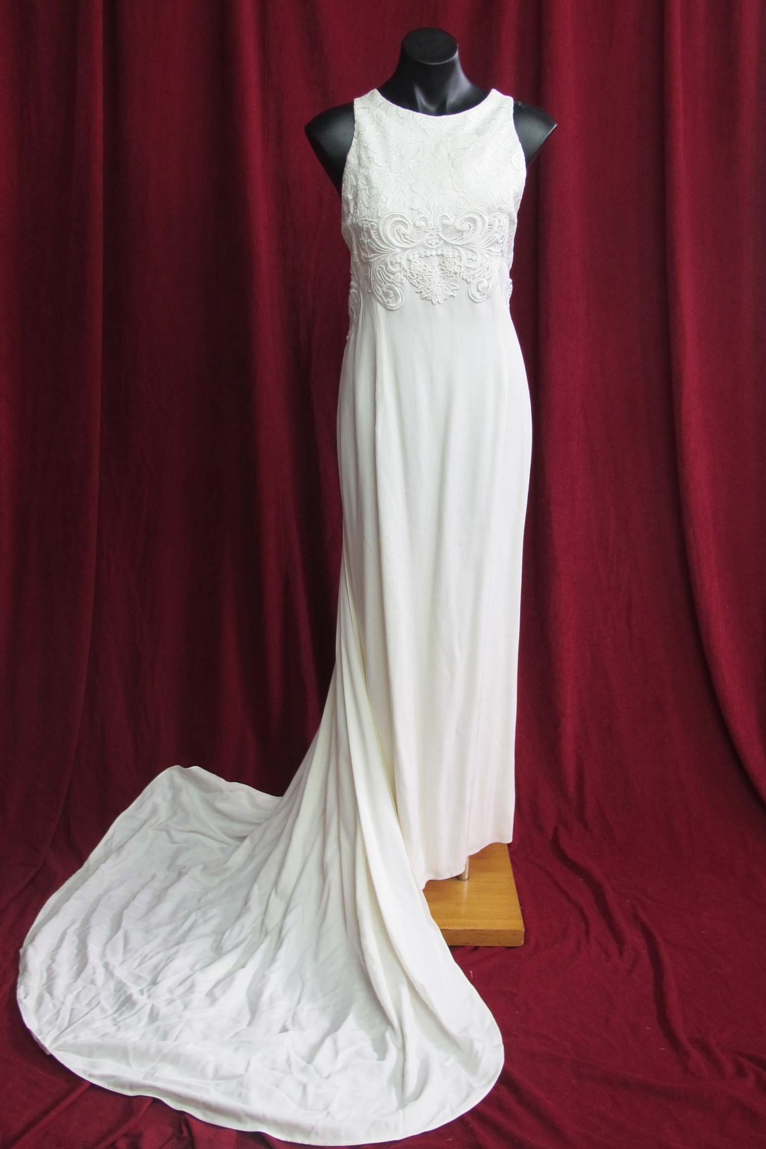 Wedding Dress cream Sleeveless Brocade Bodice Long Train sz.10 45326120