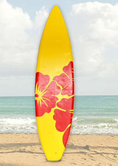 Surfboard Yellow w/ Red Flowers (H: 1.8m x W: 0.5m)