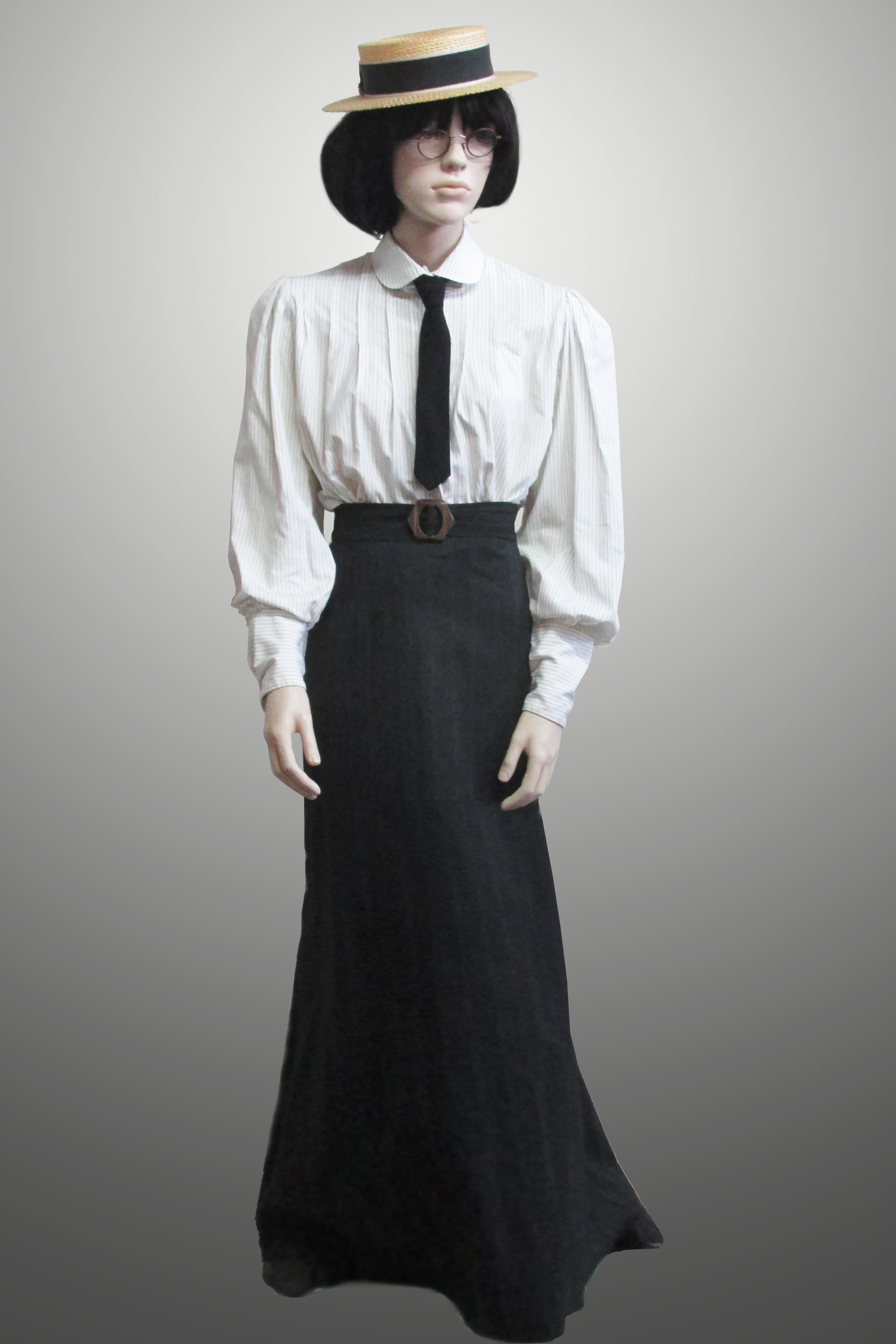 Blouse and Straight Skirt Plus Tie and Boater