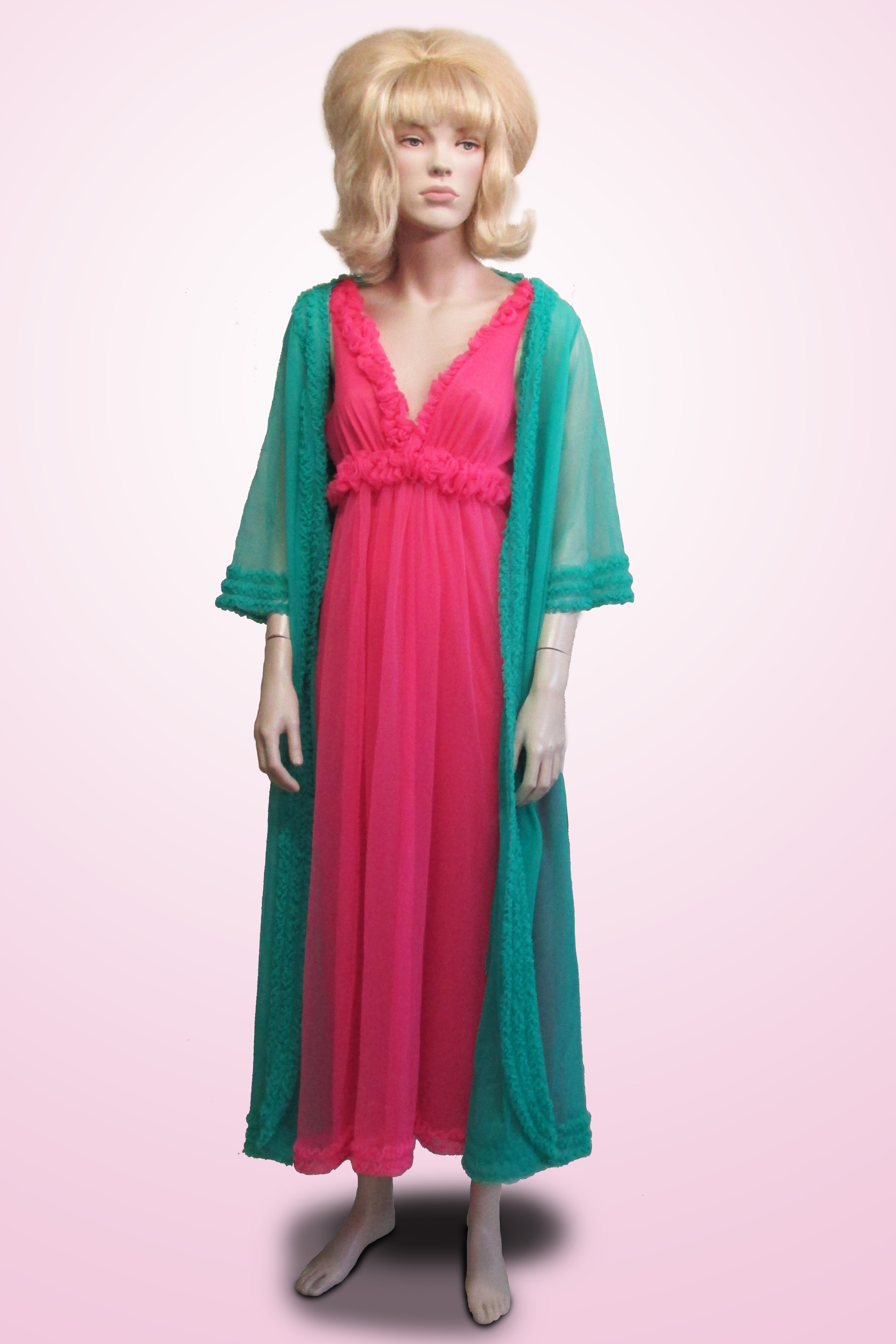 Pink Nightie and Green Dressing Gown Nylon