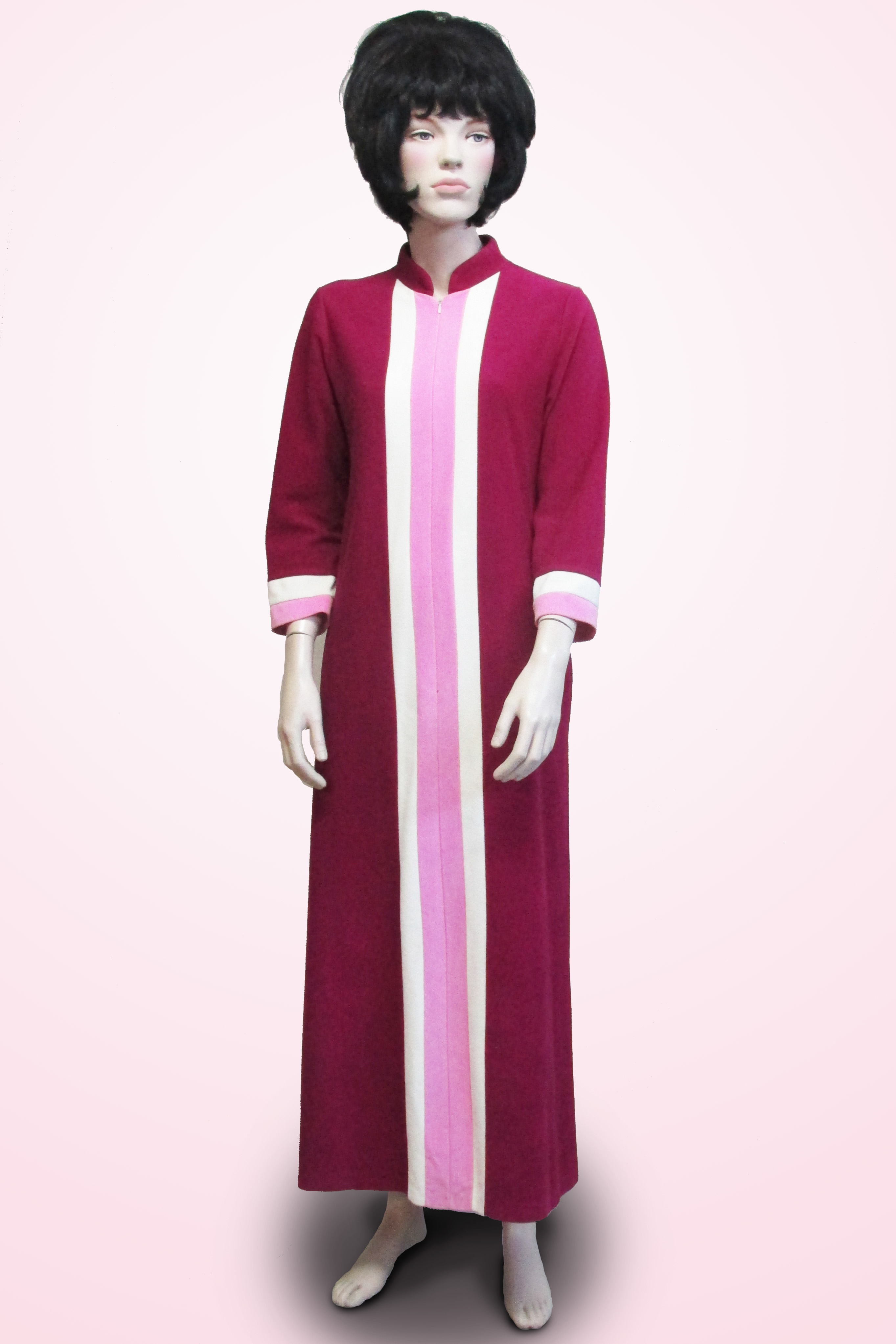 Dressing Gown Dark Pink with Stripe At Front 1960s
