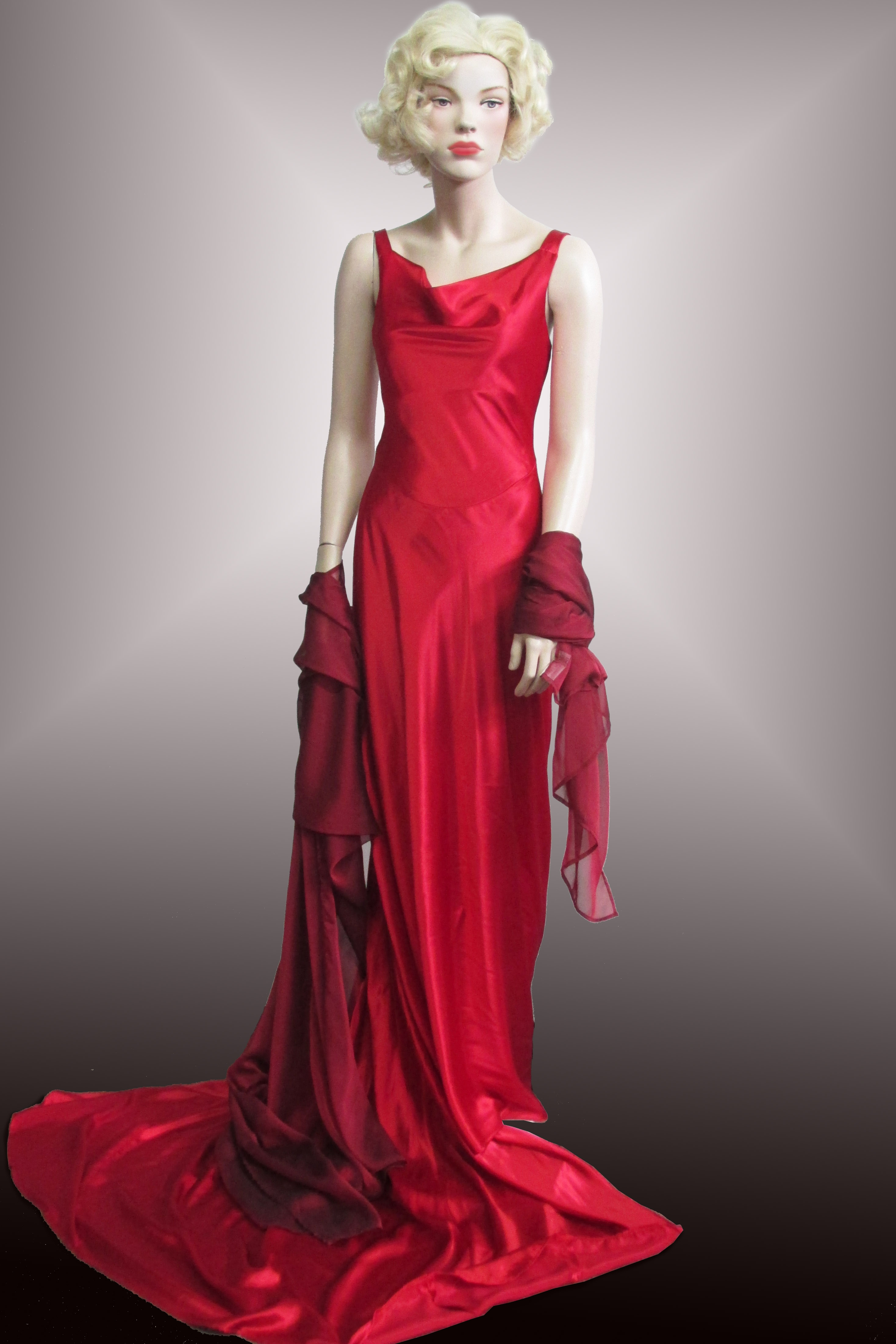 Evening Gown Red Shiny with Train