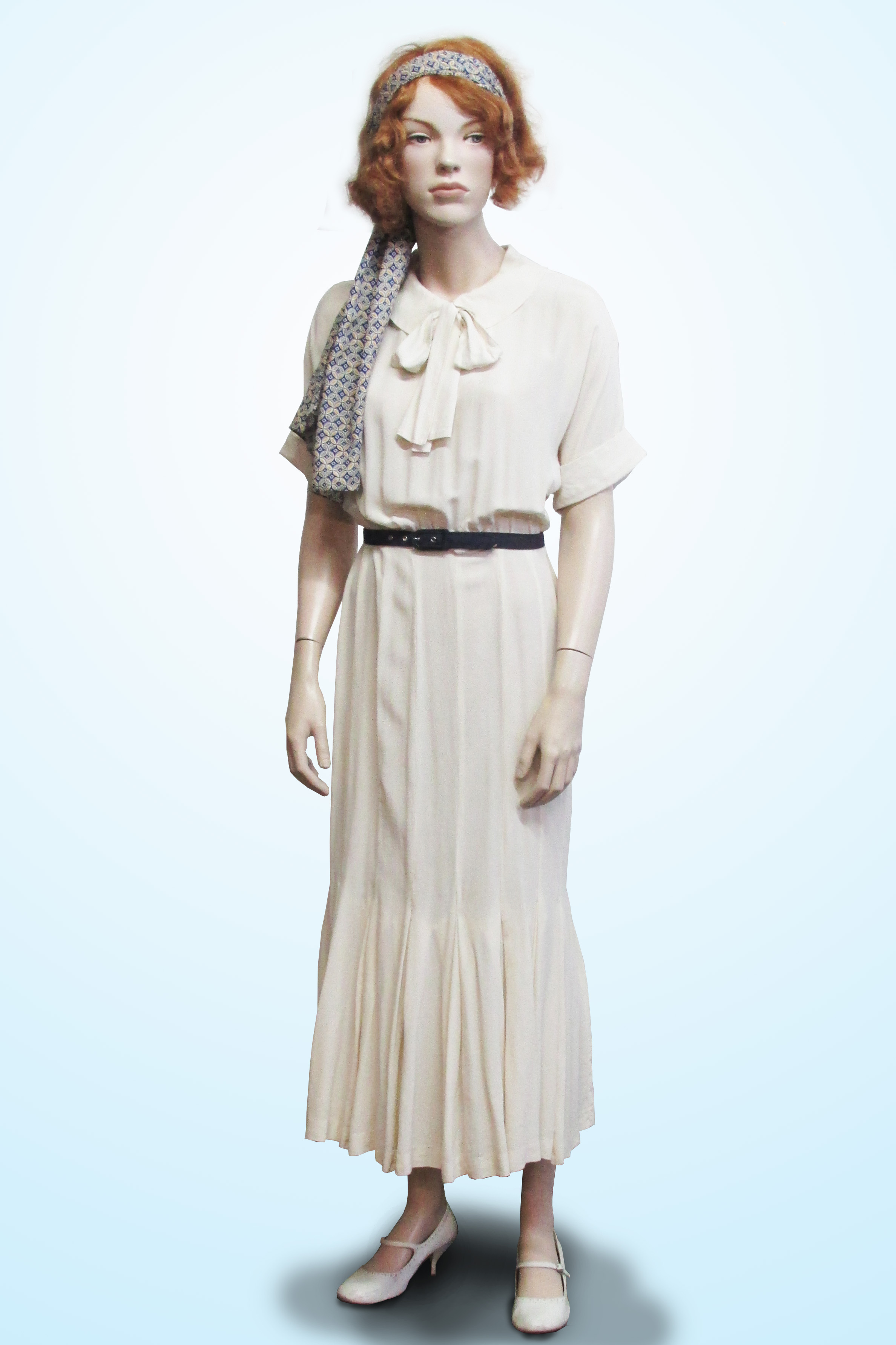 Cream Silk Dress with Tie Front 1920s/30s
