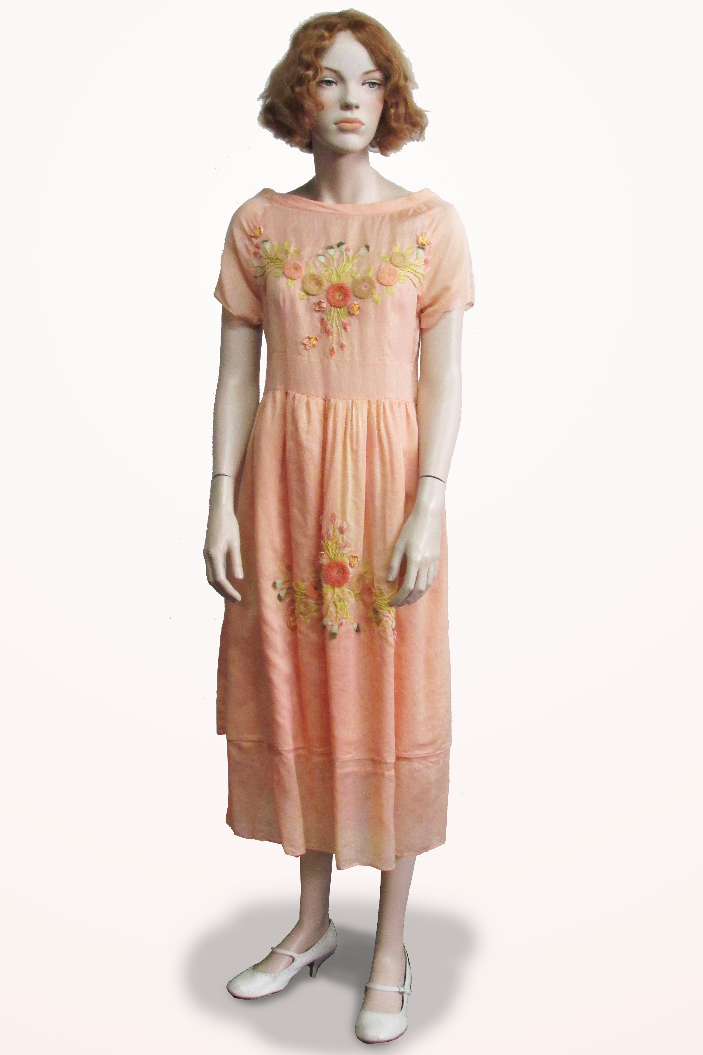 Dress Peach Organza with Embroidery Flowers