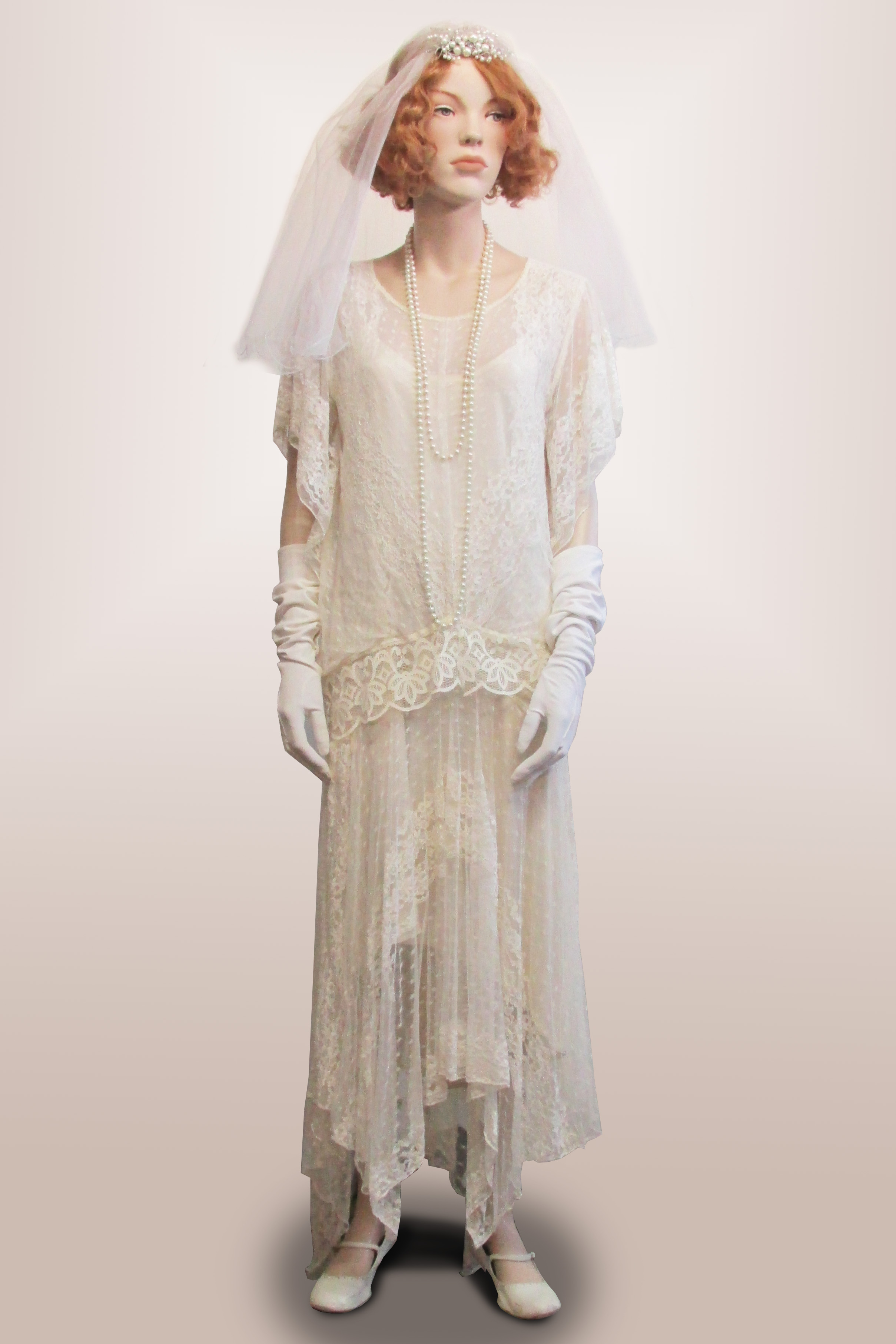 Wedding Dress White Lace Handkerchief Hem 1920s