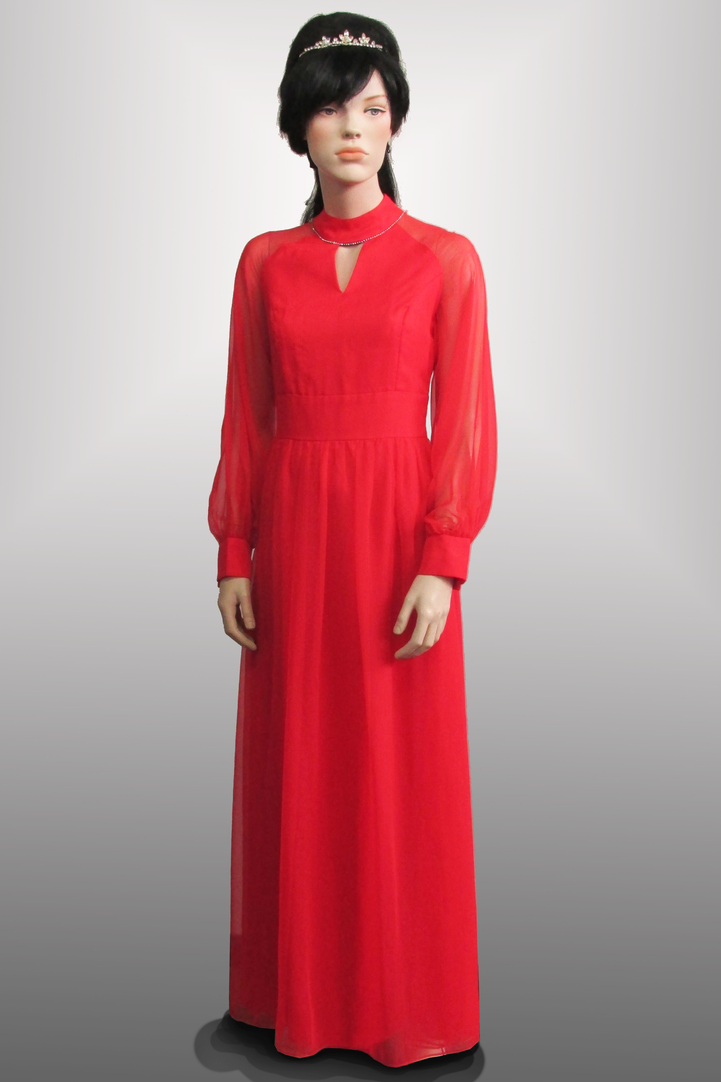 Evening Gown Red with Sheer Sleeves 1960s