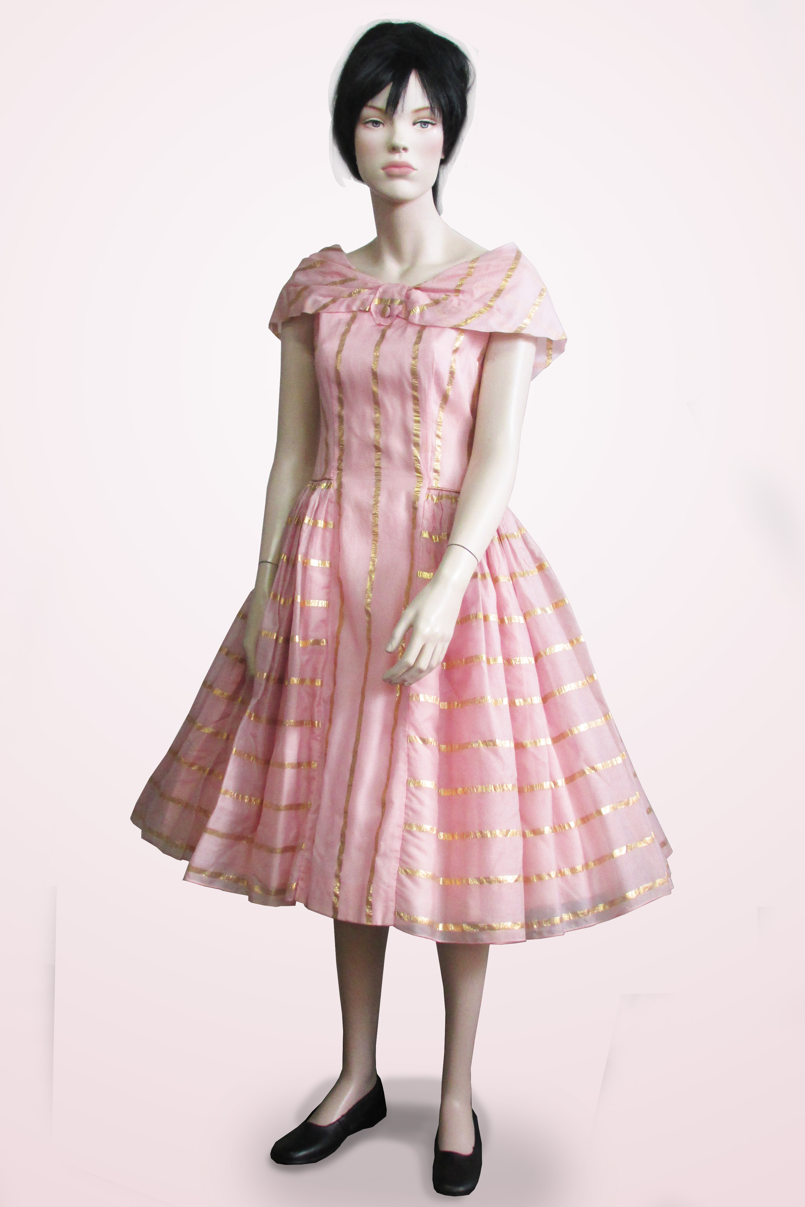 Evening Dress Pale Pink with Gold Stripes 1950s