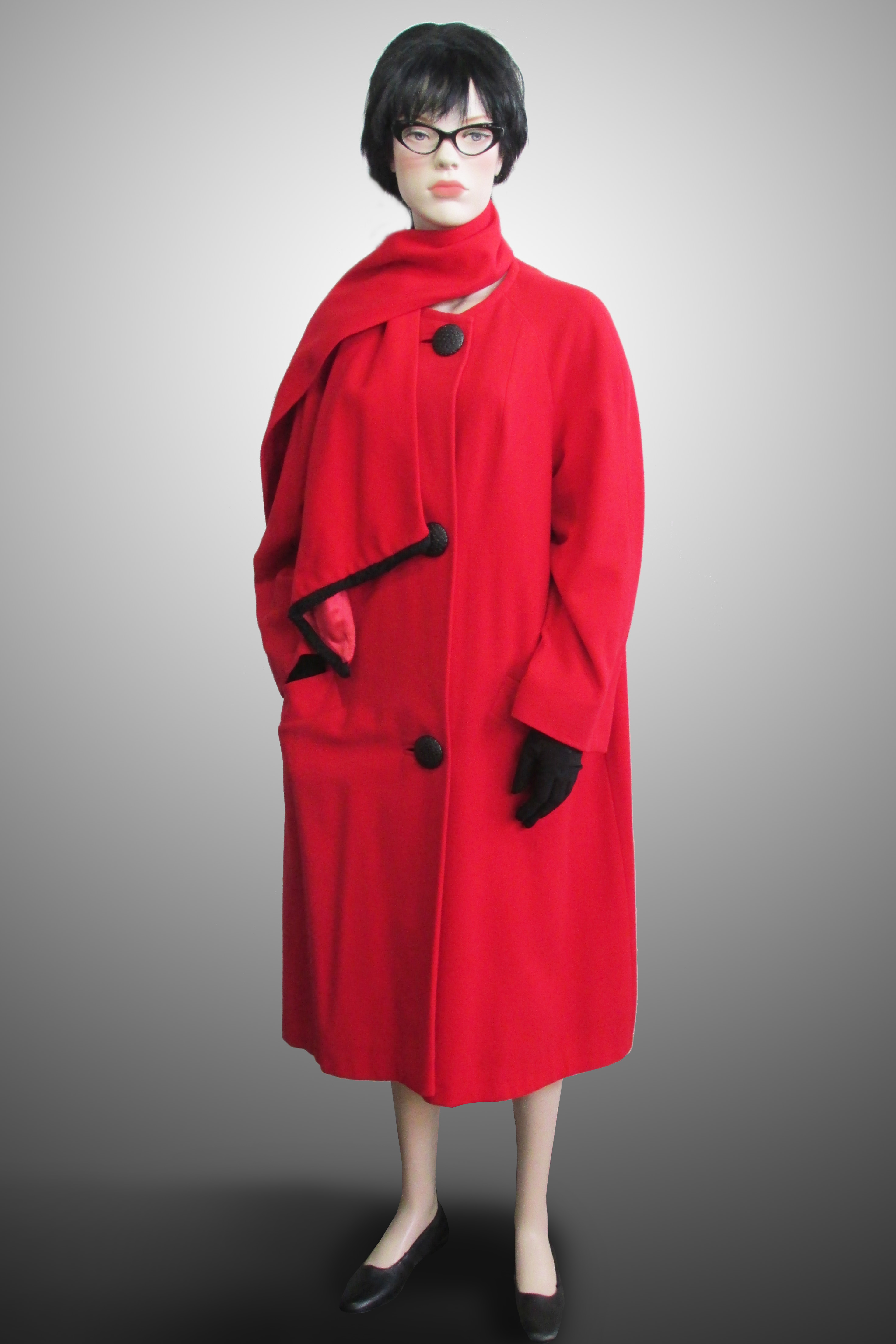 Red Coat with Scarf Wool 1960s