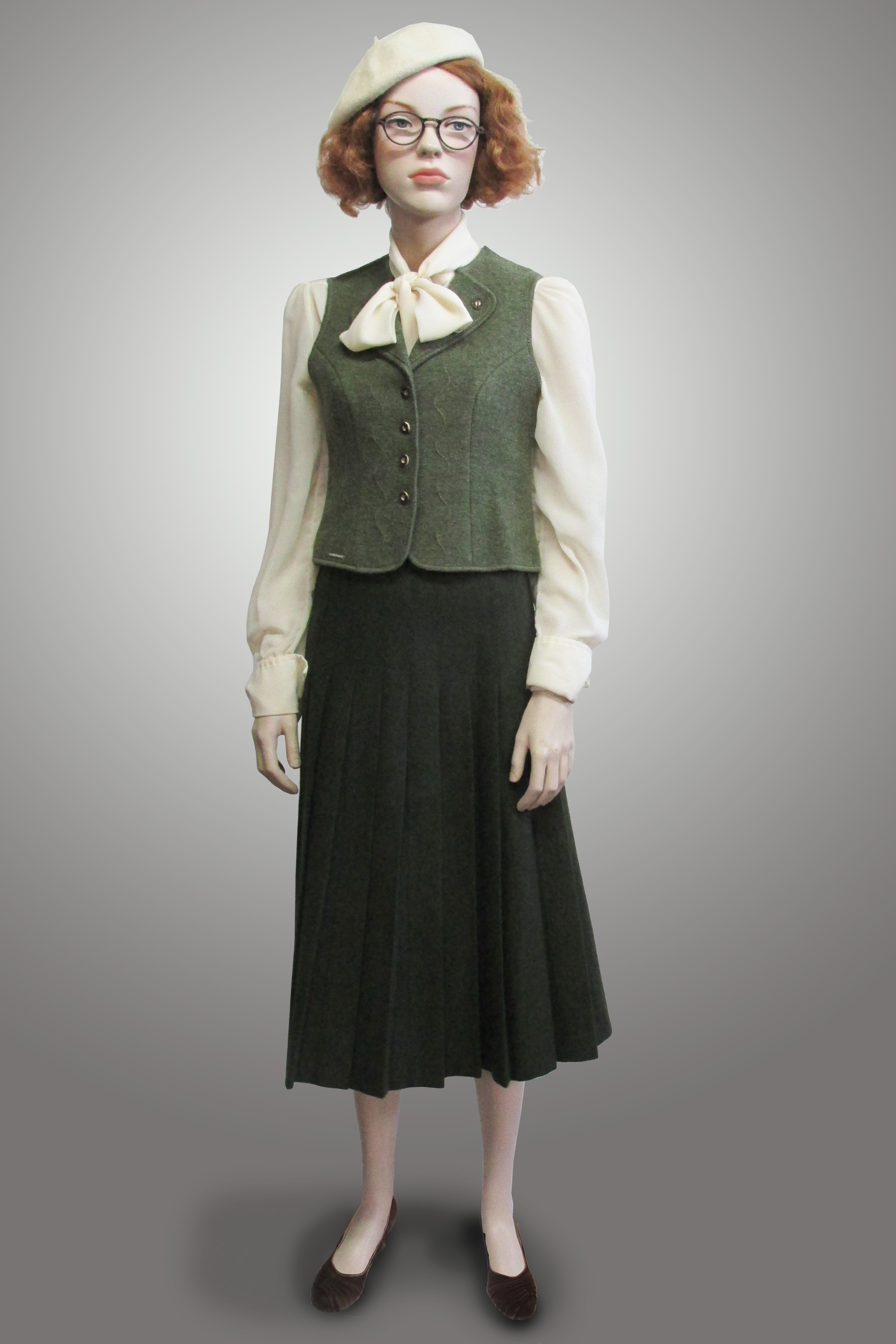 Green Pleated Skirt with Green Waistcoat