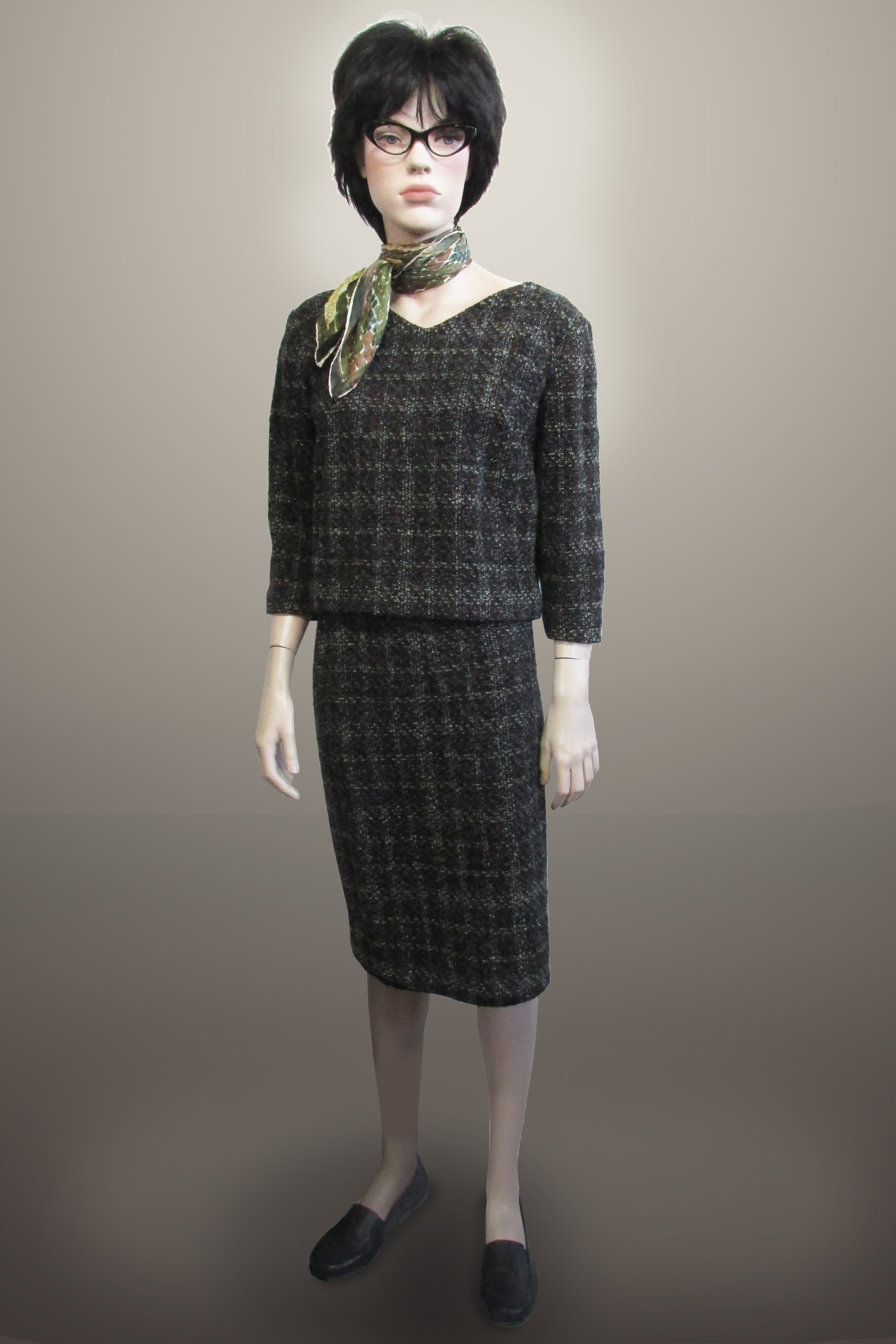 2 Piece Skirt and Top Textured Brown Wool 1960s