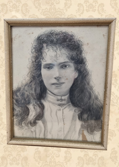 Framed Black & White Water Colour Woman’s Portrait (H: 35cm W: 29cm)
