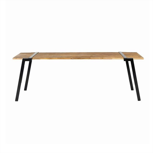 Black Leg Briar Cafe Trestle Table with woodgrain top (600W x 2200L x 750H). First Scene NZ