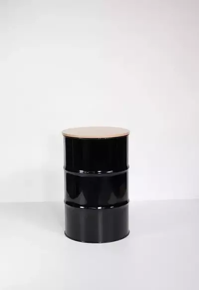 Black Metal Barrel Bar Leaner w/ Wood Grain Top (H: 0.91m x Dia: 0.6M)