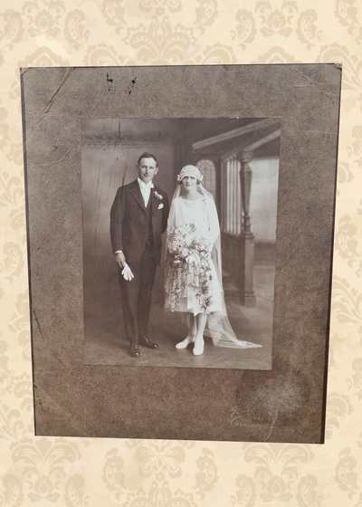 1920’s Wedding Day Portrait On Card (H: 30cm W: 25cm)