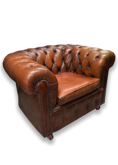 Armchair #3 Chesterfield Dark Tan Leather (H: 0.84m x W: 1.04m x D: 1m)