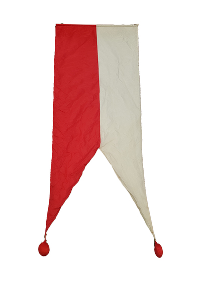 Banner White and Red weighted drop with Pom Poms (L 1.92m x W 0.63m) 