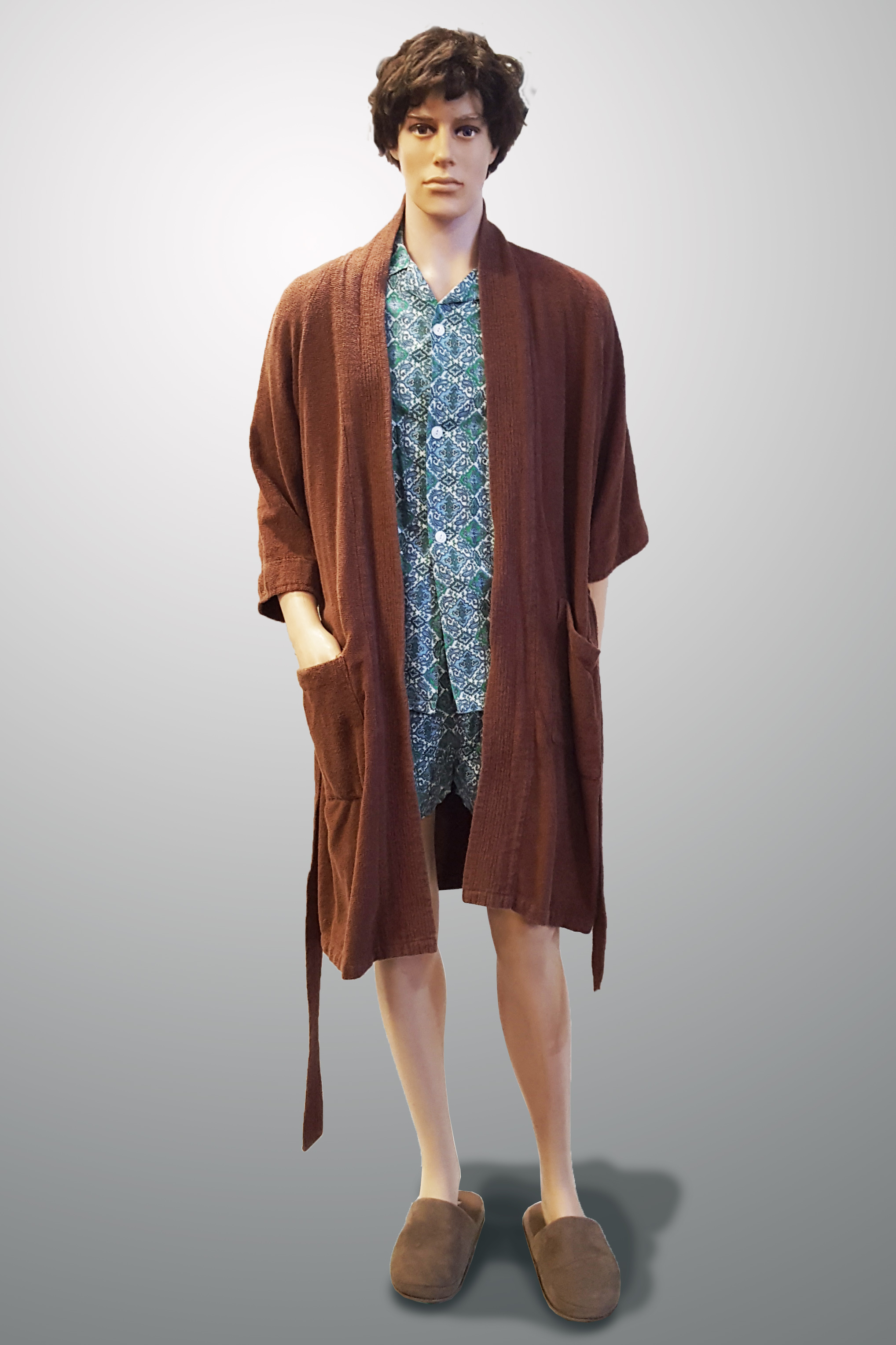 Shorty Pajamas with Brown Toweling Dressing Gown