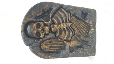Gravestone Small #33 - Black w/ Gold Skeleton (H: 0.53m x W: 0.35m)