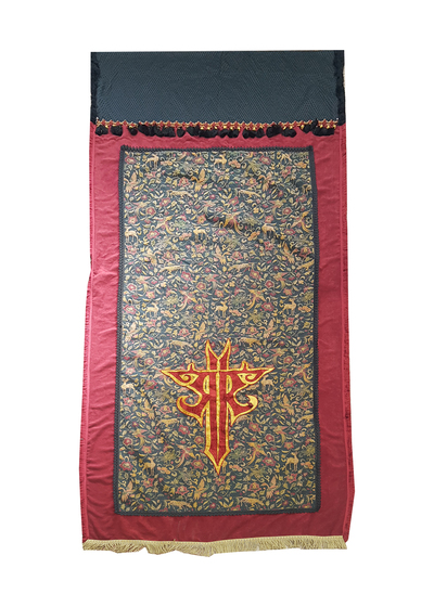 Medieval Banner - Rustic Wooden W/ Red Square (H: 3.5m W: 1.33m)