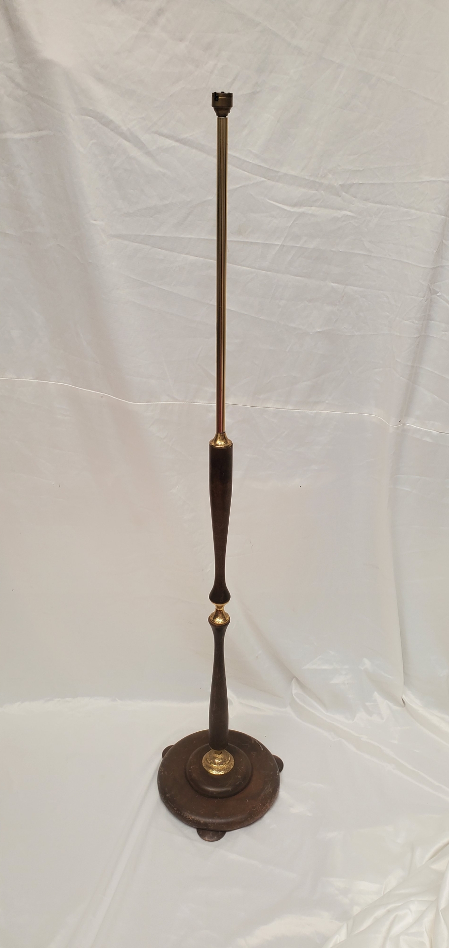 Standing Lamp #10 Wood and Brass (Not Working) w/ Shade (H: 1.35m)