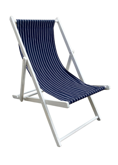Deck Chair White and Navy Blue Striped (folding) 