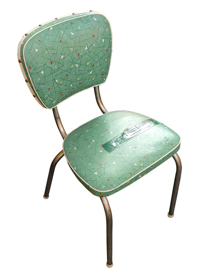 Green Vinyl Retro Chair w/ Triangles (H:82cm x W: 41cm x D: 51cm)