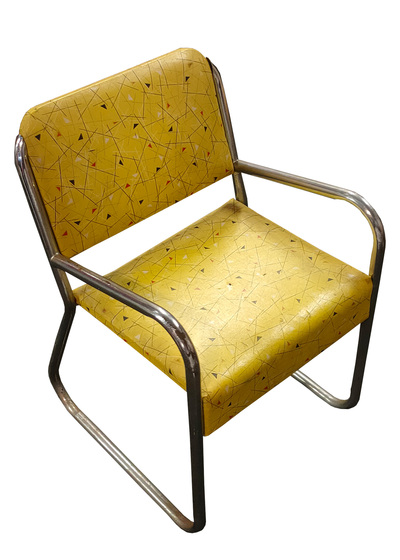Yellow Vinyl Retro Chair w/ Arm Rests (H:76cm x W: 48cm x D: 53cm)