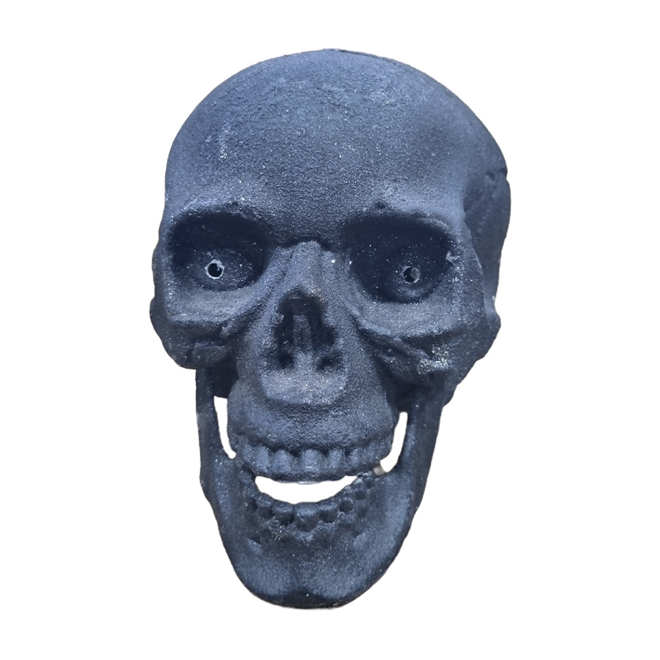 Human Skull #4: Plastic w/ Hinged Jaw - Black Glitter (H: 16cm x L: 20cm x W: 15cm)