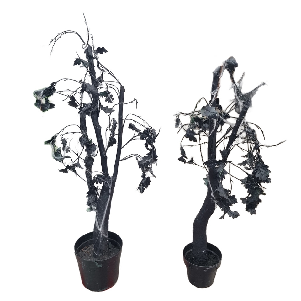 Black Spooky Potted Tree w/ Cobwebs (H: 1.4m x W: 0.6m)