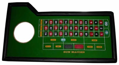 Roulette Table top (0.1m x 2.2m x 1.2m) w roulette wheel # 1 (0.1m x 0.5m dia) PROP ONLY not for playing