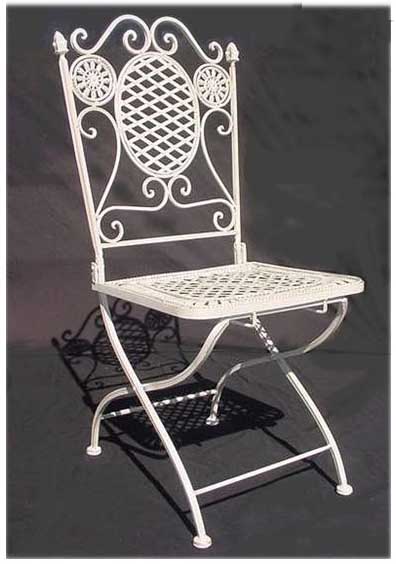 Chair White Wrought Iron Folding (H: 0.96m W: 0.42m D: 0.38m) 