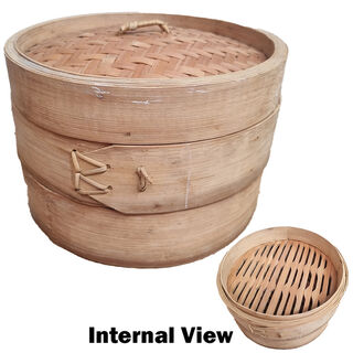 Bamboo Steam Baskets Medium ( H: 13cm [2 Baskets & Top] x Dia: 20cm )