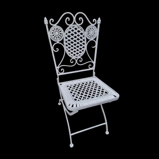 Chair White Wrought Iron Folding (H: 0.96m W: 0.42m D: 0.38m)
