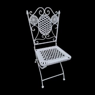 Chair White Wrought Iron Folding (H: 0.96m W: 0.42m D: 0.38m)