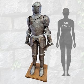 Suit Of Armour Metal On Stand w/ Wheels (H: 1.85m x W: 0.65m)