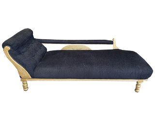 Chaise Lounge #7 Black w/ Gold Wood (W: 1.7m x H: 0.8m x D: 0.6m)