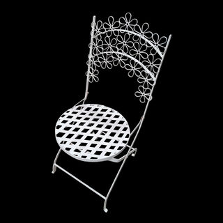 Chair White Wrought Iron  Folding - Flower Design (H: 0.96m x W: 0.4m x D: 0.4m)