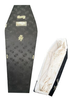 Coffin #6 Black Satin - Battered (L: 1.8m x W: 0.8m x H: 0.4m)