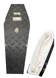 Coffin #6 Black Satin - Battered (L: 1.8m x W: 0.8m x H: 0.4m)