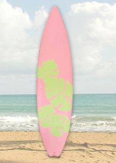 Surfboard Pink w/ Green Leaves & Fins (H: 1.8m x W: 0.4m)