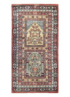 Rug #346 Persian Prayer Gold,  Red & Green (0.8m x 1. m)