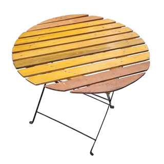 Cafe Table #12 Wooden Slat - WORN (H: 0.7m x D: 0.8m)