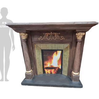 Fireplace #1 Dark Wood w/ Gold (H: 1.3m x W: 1.5m x D: 0.4m)