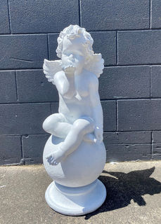Cherub Blowing Kiss (H: 75cm x W: 37cm x D: 35cm. Base Dia: 27cm)