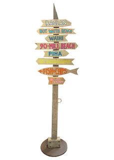 NZ Beach Sign w/ Wood Base (H: 2.24m x W: 0.64m Base Dia: 44cm)