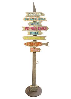 NZ Beach Sign w/ Wood Base (H: 2.24m x W: 0.64m Base Dia: 44cm)