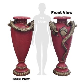 Urn (A) Chinese Dragon Red + Gold (H: 1.4m x W: 0.7m Dia top opening: 0.2m x Dia Base: 0.42m)