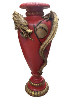 Urn (A) Chinese Dragon Red + Gold (H: 1.4m x W: 0.7m Dia top opening: 0.2m x Dia Base: 0.42m)