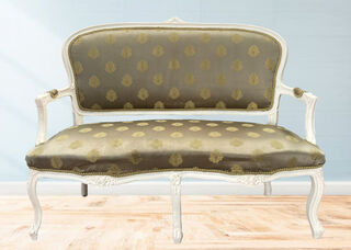 Louis XV1 Sofa #09 Gold Brocade w White Frame (L: 1.26m x H: 0.90m)